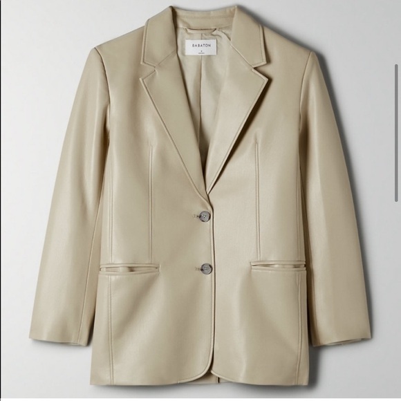 Aritzia Babaton Smith Leather Blazer in Sand White NWT! New with Tags! - Picture 4 of 14